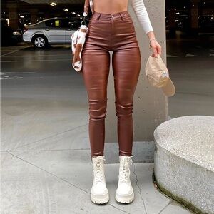 Brown faux leather pants